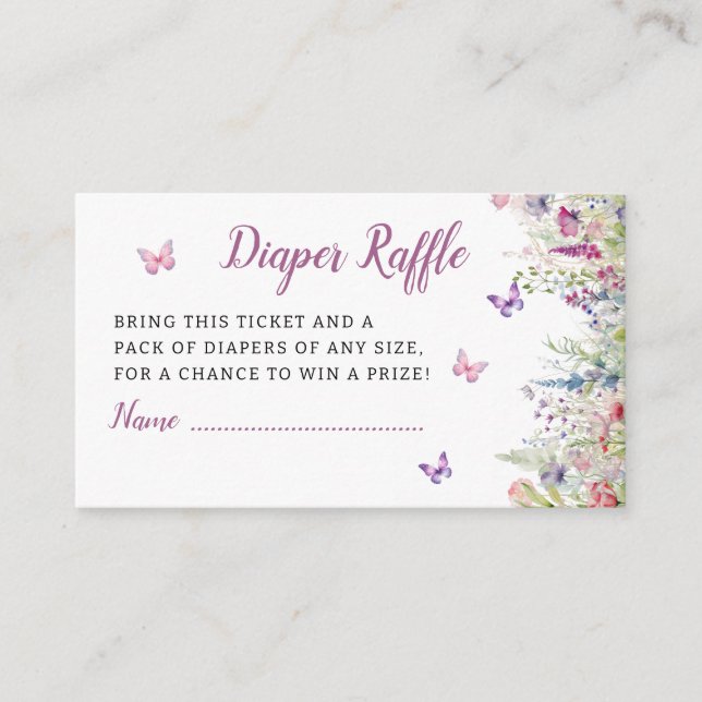 Cartão De Informações Borboleta-branca Fralda-Chá de fraldas-roxa-borbol (Frente)