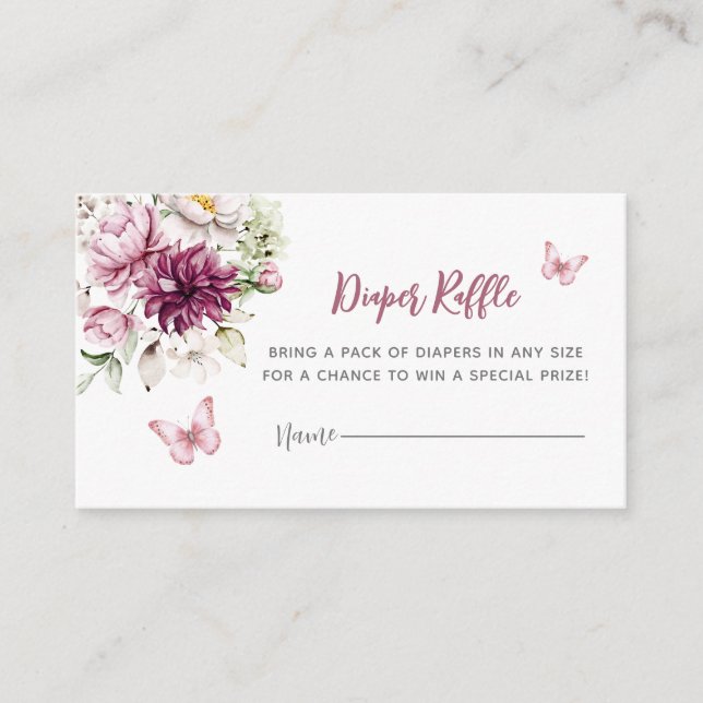 Cartão De Informações Borboleta Floral Rosa Fralda Raffle (Frente)