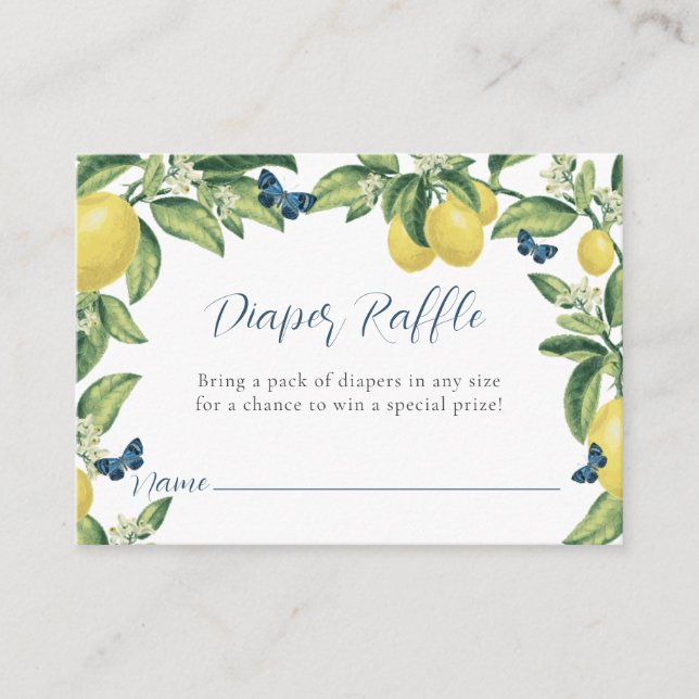 Cartão De Informações Borboleta-Limão Fralda-Chá de fraldas Raffle (Frente)