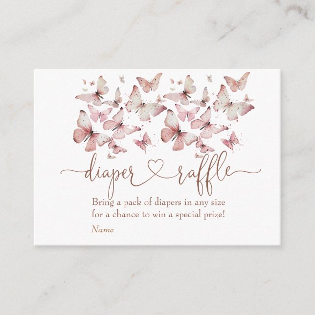 Cartão De Informações Borboleta Rosa Chá de fraldas Fralda Raffle (Frente)
