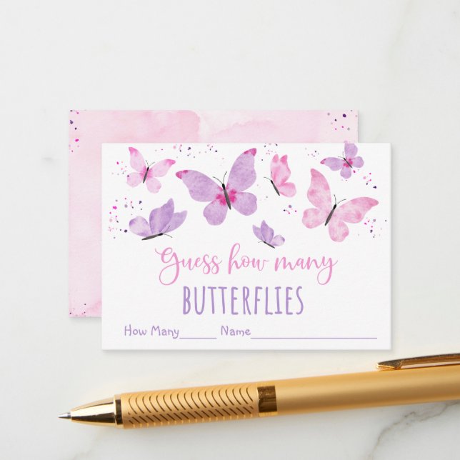 Cartão De Informações Borboleta rosa púrpura adivinha quantos jogos (Frente/Verso In Situ)