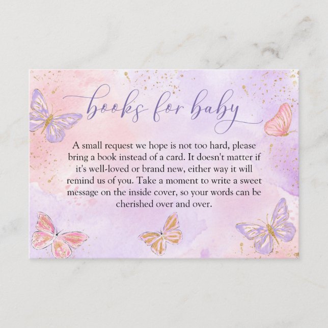 Cartão De Informações Borboletas Chás de fraldas Livros para Bebê (Frente)