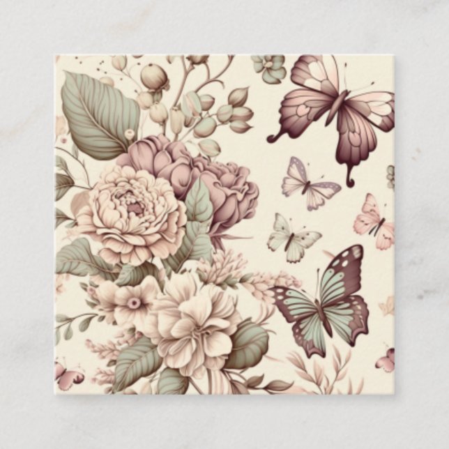 Cartão De Informações Borboletas e flores decoração pastosa (Frente)