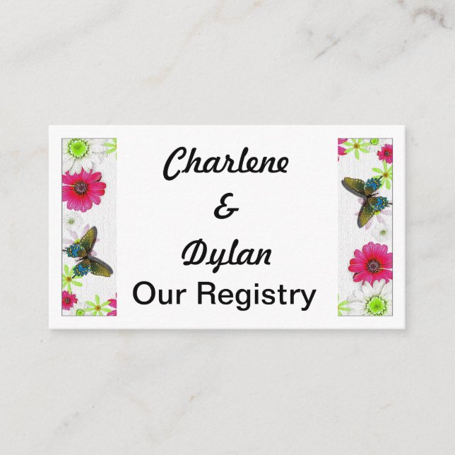 Cartão De Informações Borboletas e flores no Registro Mosaico (Frente)