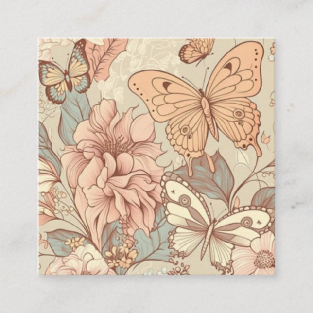 Cartão De Informações Borboletas e flores pastadas (Frente)