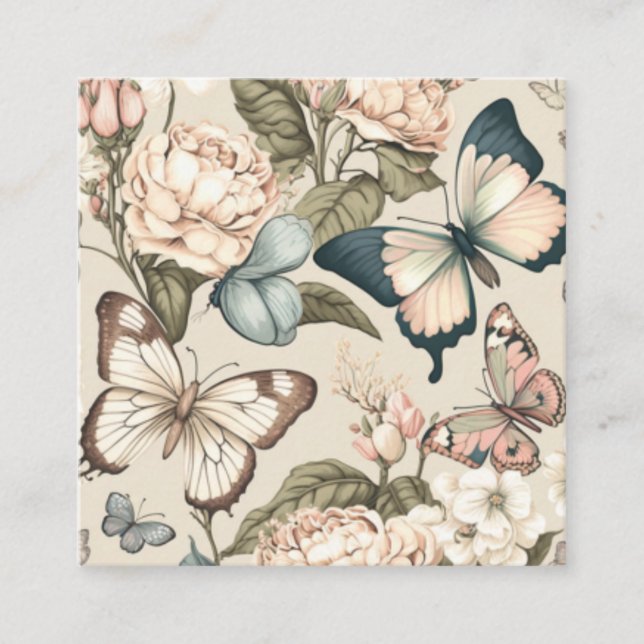 Cartão De Informações Borboletas e flores pastel (Frente)