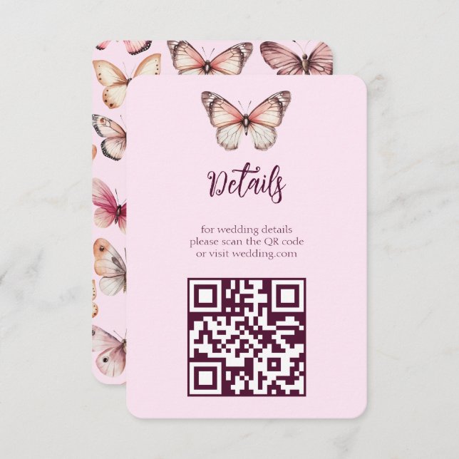 Cartão De Informações Borboletas Elegantes Código QR PERSONALIZADO de Ca (Frente/Verso)