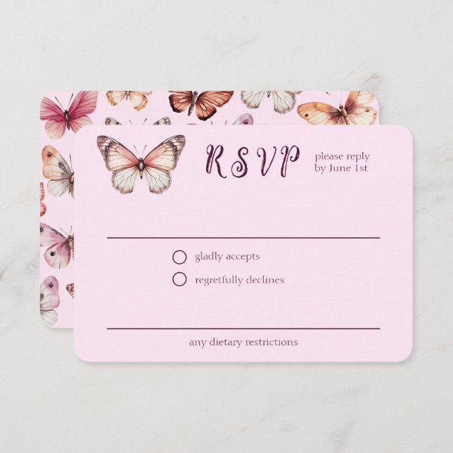 Cartão De Informações Borboletas Elegantes NUNCA PERSONALIZADA RSVP (Frente/Verso)