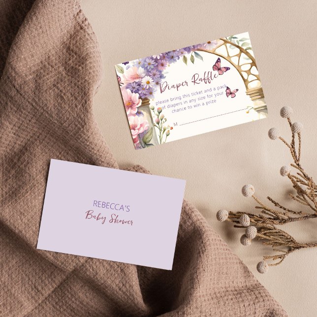 Cartão De Informações Borboletas entoadas, fralda de chá de fraldas (Enchanted butterflies baby shower diaper raffle enclosure card spring summer girl baby shower raffle)
