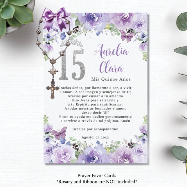 Cartão De Informações Borboletas Florais Puras Quinceañera Prayer Card (Criador carregado)