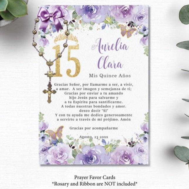 Cartão De Informações Borboletas Florais Puras Quinceañera Prayer Card (Criador carregado)