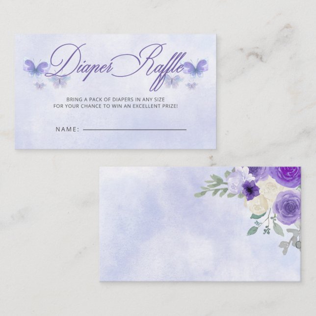 Cartão De Informações Borboletas roxas Chá de fraldas Fralda Raffle (Frente/Verso)