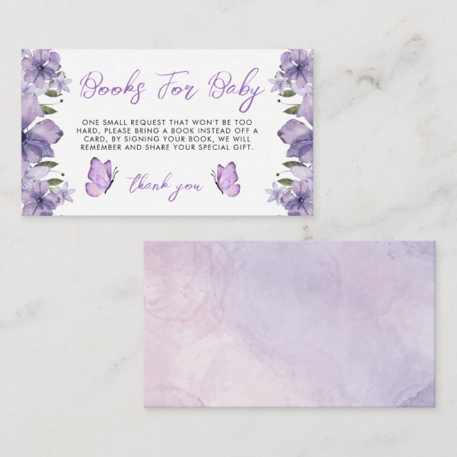 Cartão De Informações Borboletas Roxas Livros Para Bebê (Frente/Verso)