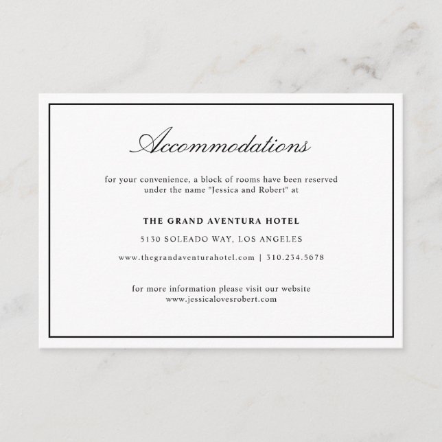 Cartão De Informações Borda Espessa Branca e Preta do Script Elegante (Frente)