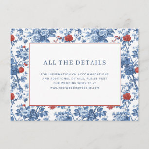 Cartão De Informações Borda Floral Azul Elegante