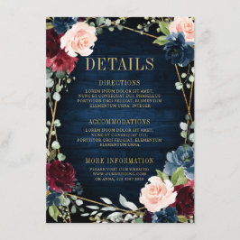 Cartão De Informações Bordô Azul Marinho Rosa Floral Geométrico Casament