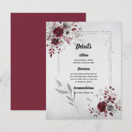 Cartão De Informações Bordô Escuro Cinza Prata Aquarela Floral Personali