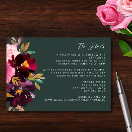 Cartão De Informações Bordô Floresta Verde Rosado Floral Aquarela