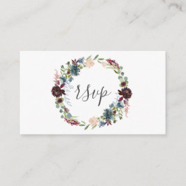 Cartão De Informações Borgonha e grinalda floral azul que Wedding RSVP