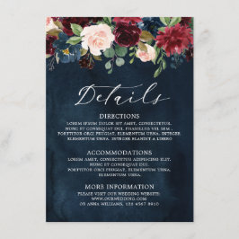 Cartão De Informações Borgonha Marinho Blush Blue Boho Botânico Floral