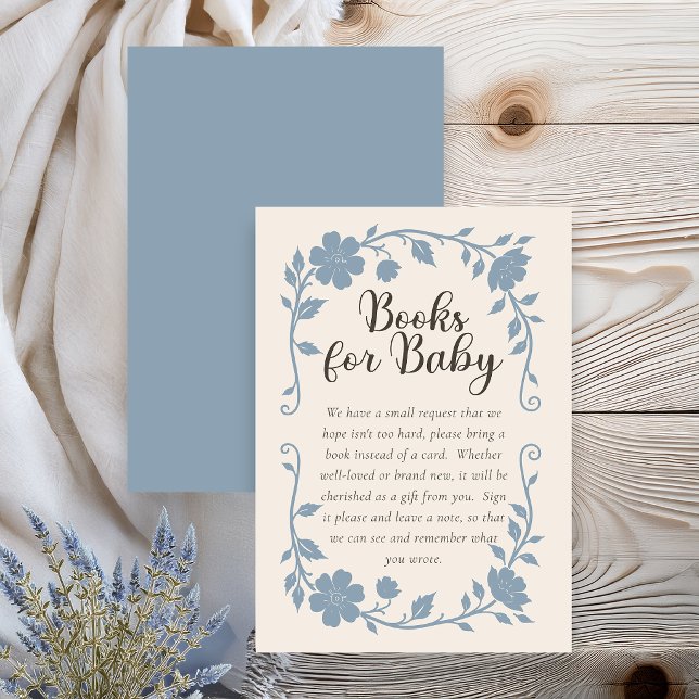 Cartão De Informações Botanical Baby Shower Book Request Card Blue Sage (Elegant botanical baby shower book request card with blue sage floral design on neutral background)