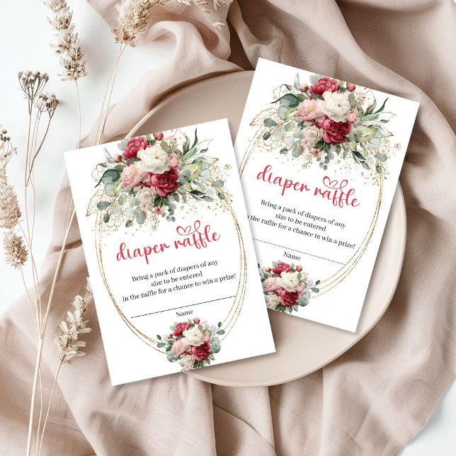 Cartão De Informações Botanical Blush Burgundy Floral Diaper Raffle (Botanical Blush Burgundy Floral Diaper Raffle)