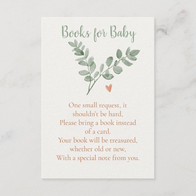 Cartão De Informações Botanical Books for Baby Card – Minimal Eucalyptus (Frente)