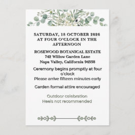 Cartão De Informações Botanical Garden Romance Details