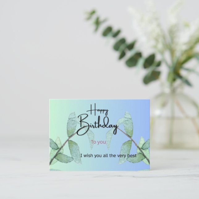 Cartão De Informações Botanical Leaves Birthday Card | Elegant Gradient  (Em pé/Frente)