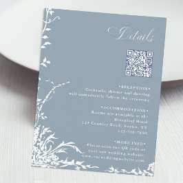 Cartão De Informações Botanical Wedding QR Code Details Dusty Blue