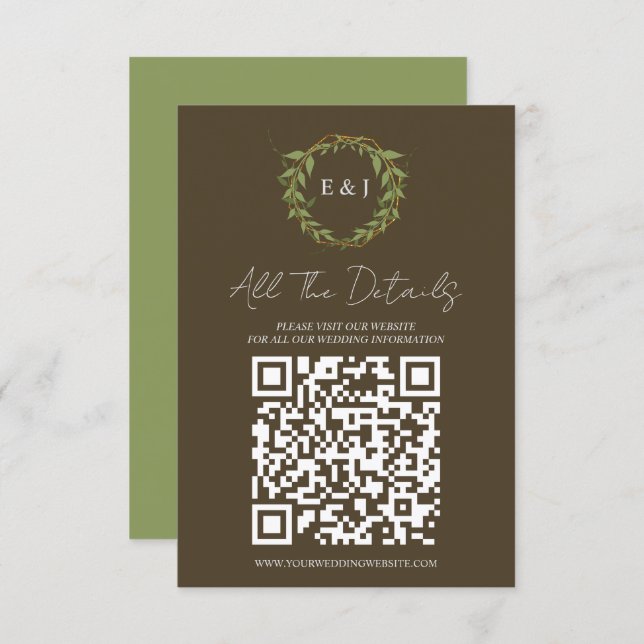 Cartão De Informações Botanical Wreath Earth Tone Wedding Details (Frente/Verso)