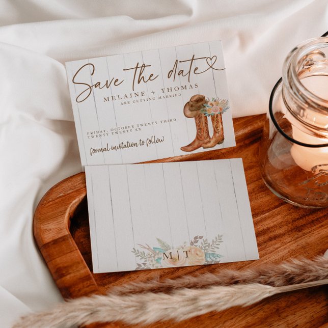 Cartão De Informações Botas Rústicas Country e Chapéu Floral Save the Da (Criador carregado)