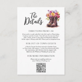 Cartão De Informações Botas Rústicas de Fazenda Floral para Casamento no