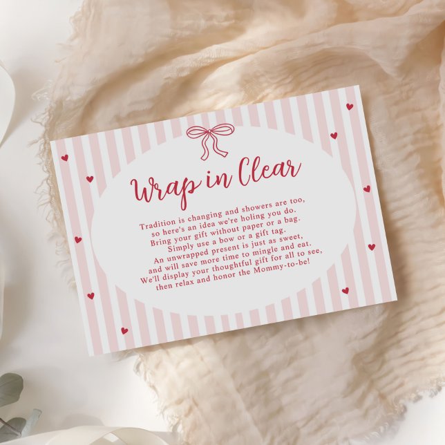 Cartão De Informações Bow Hearts Valentine Baby Shower Wrap In Clear (Criador carregado)