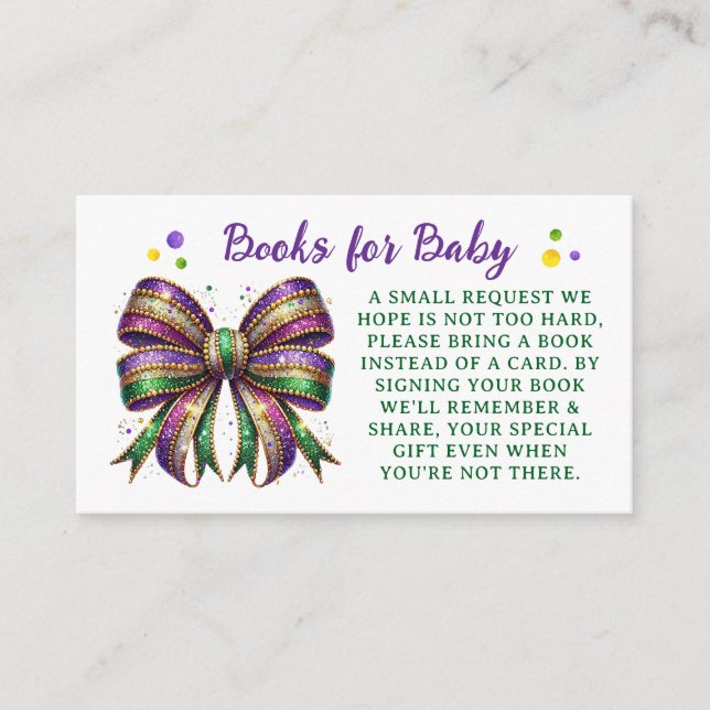 Cartão De Informações Bow Mardi Gras Books for Baby Request (Frente)
