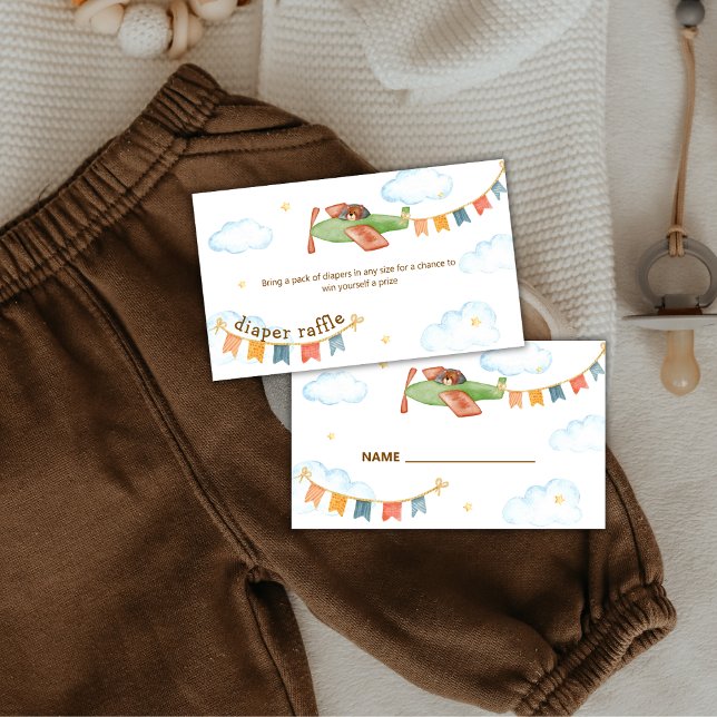 Cartão De Informações Boy Bear Airplane Sky Diaper Raffle Baby Shower  (Boy Bear Airplane Sky Diaper Raffle Baby Shower Enclosure Card)