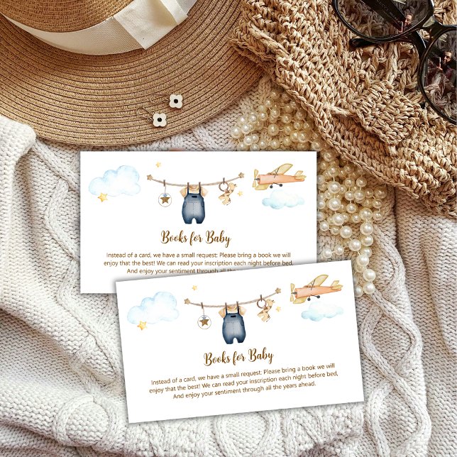 Cartão De Informações Boy Clothesline Airplane Books For Baby Shower (Boy Clothesline Airplane Books For Baby Shower Enclosure Card)