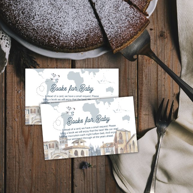 Cartão De Informações Boy World Map Airplane Books For Baby Shower  (Boy World Map Airplane Books For Baby Shower Enclosure Card)