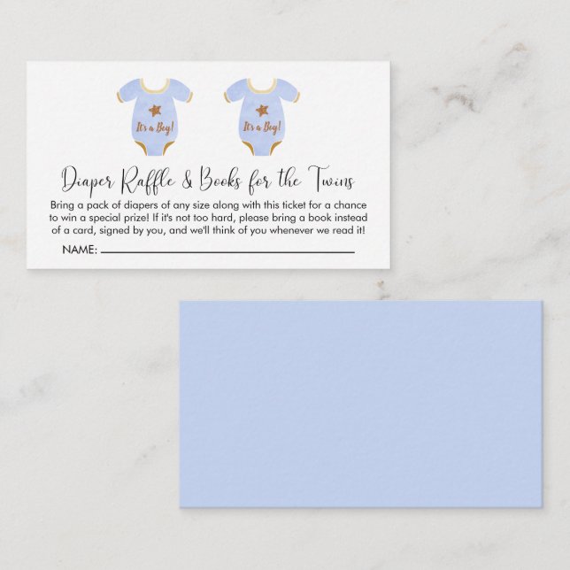 Cartão De Informações Boys gêmeos Fralda Raffle Livros para Chá de frald (Frente/Verso)