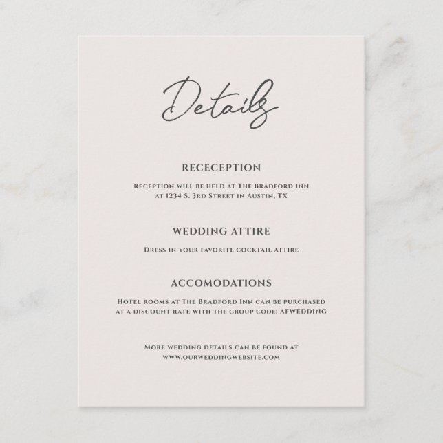 Cartão De Informações Bradford Modern Wedding (Frente)