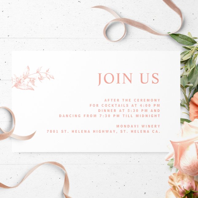 Cartão De Informações Branca, Blush, Peach Juntem-Se Ao Casamento De Rec (Criador carregado)