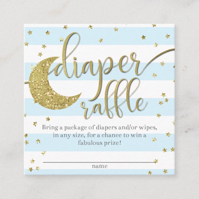 Cartão De Informações Branca de Fralda Azul de Estrelinha Brilhante (Frente)