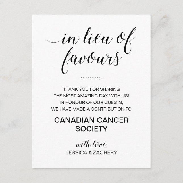 Cartão De Informações Branco Negro Em Vez De Casamento Favorece A Carida (Frente)