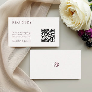 Cartão De Informações Branco Rosado & Borgonha QR Chic de Registro de
