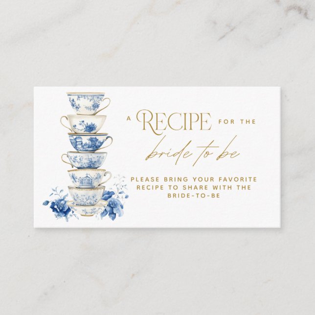 Cartão De Informações Bridal Tea Party Chinoiserie Blue Recipe Card (Frente)