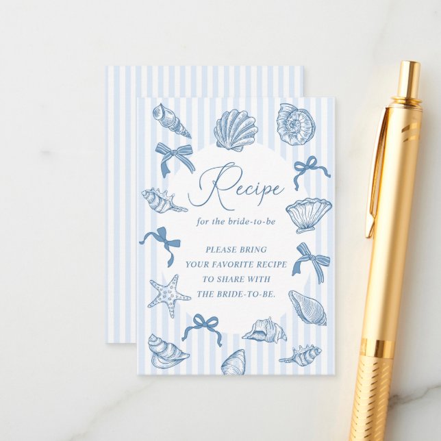 Cartão De Informações Bridal Toast On The Coast Seashells Recipe Bridal (Frente/Verso In Situ)