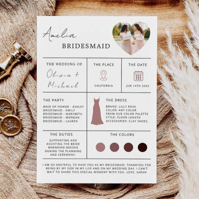 Cartão de Informações Bridesmaid, Cartão de Inform (Bridesmaid Info Card, Bridesmaid Information Card, Invitation)