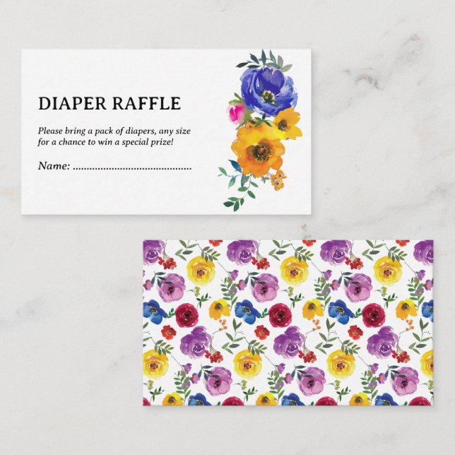 Cartão De Informações Bright & Bold Floral Fralda Raffle (Frente/Verso)