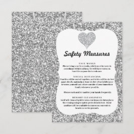 Cartão De Informações Brilho de Prata Coração de Diamante Medidas de Seg