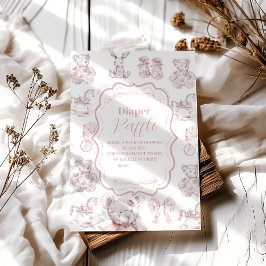 Cartão De Informações Brinquedos Rosa Toile De Jouy Diapper Raffle Chá d